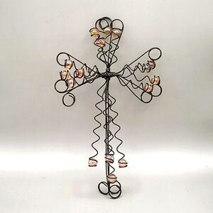 Wire Wrapped Beaded Cross Wall Art